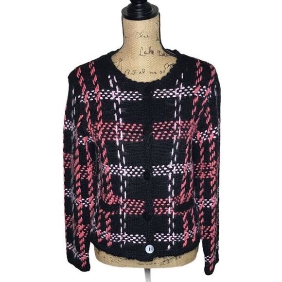 Talbots Petites Size Large Vintage Black Plaid Cardigan/Jacket Pockets - Picture 1 of 10